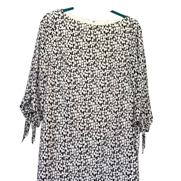 Tahari White & Black Patterned A-line Mini Dress 3/4 Sleeves Tie Detail Size 2 - Picture 8 of 9